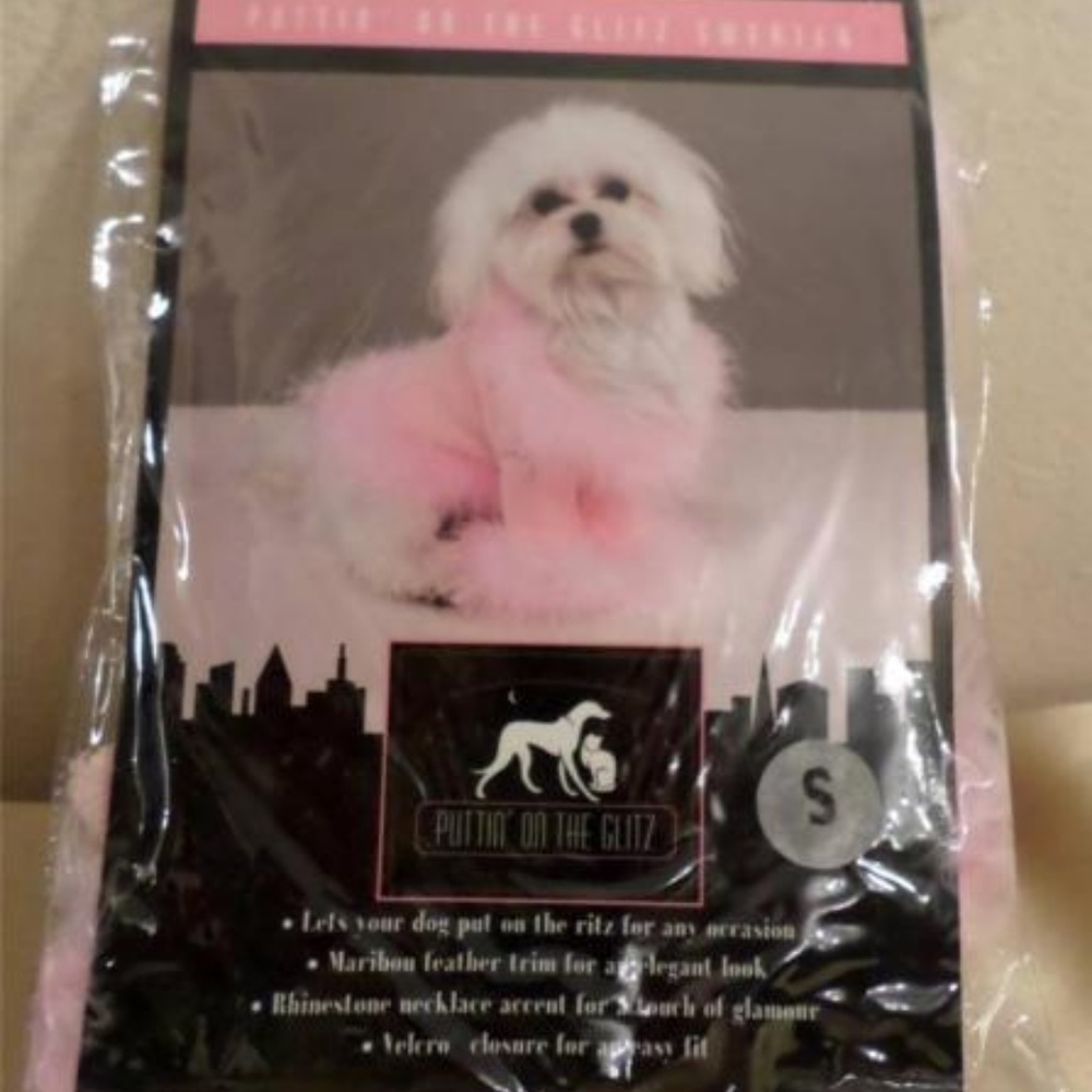 Fancy Pink dog jacket feathers rhinestones SMALL - Picture 2 of 4
